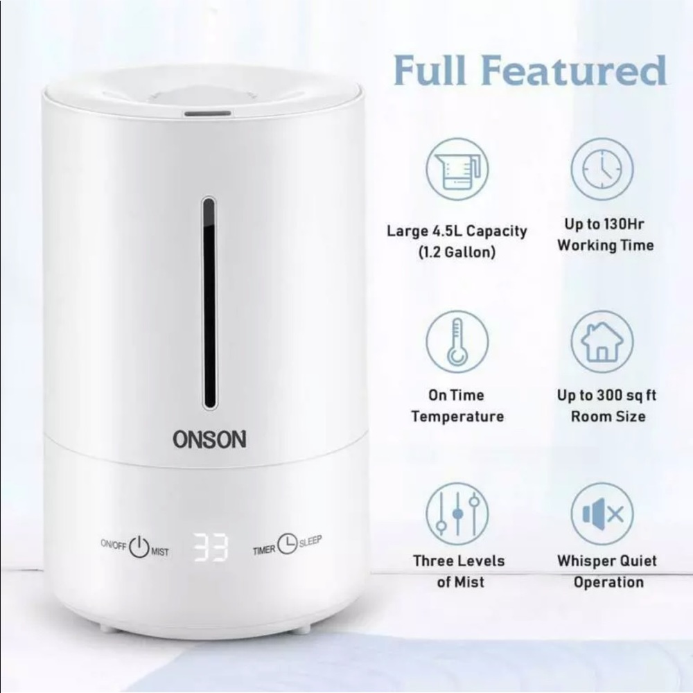 ONSON 24h Ultrasonic Cool Mist Humidifier Air 4.5L